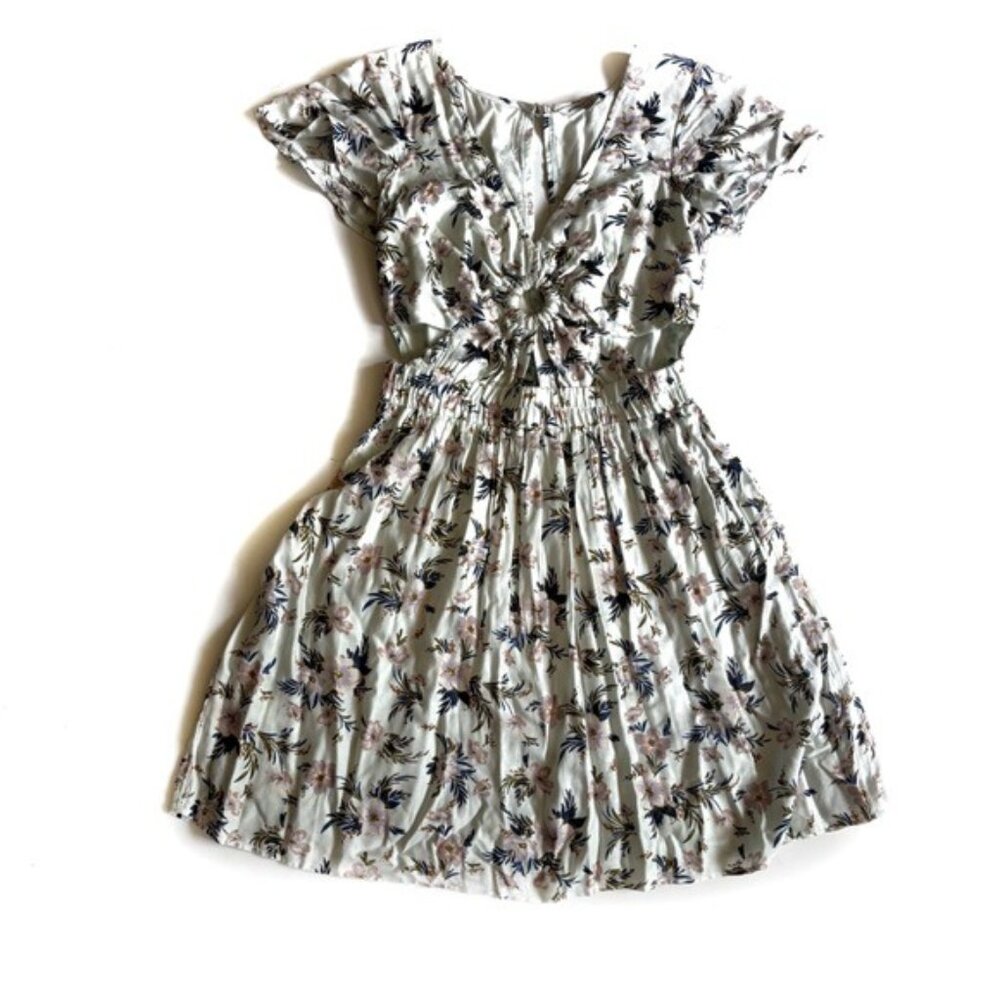 American Eagle Light Teal  Floral Print Baby Doll Dress with Cutout Detail - XS